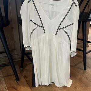 ba&sh Cream Mini Dress with Black Trim V-Neck